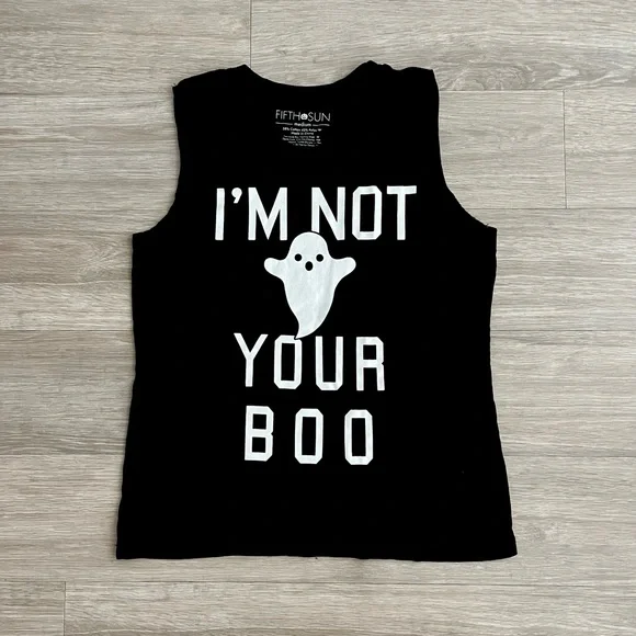 Fifth Sun I’m Not Your Boo Ghost Halloween Black White Graphic Tank Top Medium - Picture 3 of 4